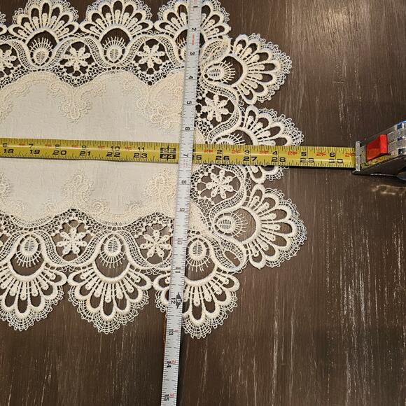 White Lace Cutwork Table Runner 29x13 Embroidered Floral Elegant Dresser Scarf - Picture 6 of 6